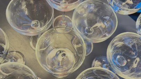 Many round empty bar glasses set. Stock Footage 294928196