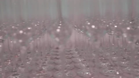Many rows of empty champagne glasses Stock Footage 145660749