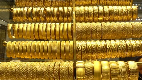Many rows of gold bracelets Video stock 126159474