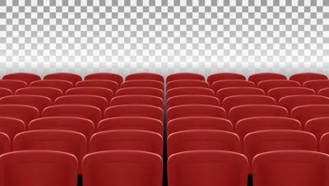 Many Rows Of Red Cinema Or Theater Seats Back View Stock Illustration