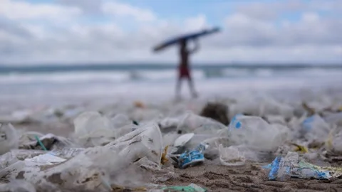 Many of rubbish makes it problem to enjoy holiday. Problem of pollution spoils Stock Footage 255888610