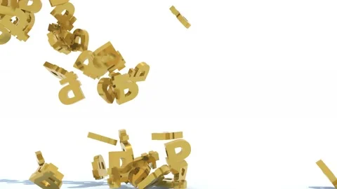 Many ruble signs fall on white background, 3d animation Stock Footage 131511669