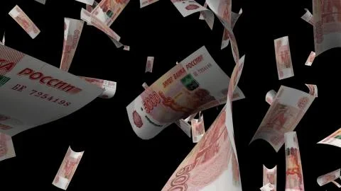 Many rubles fall from above, 3d rendering. Computer generated backdrop with イラスト素材