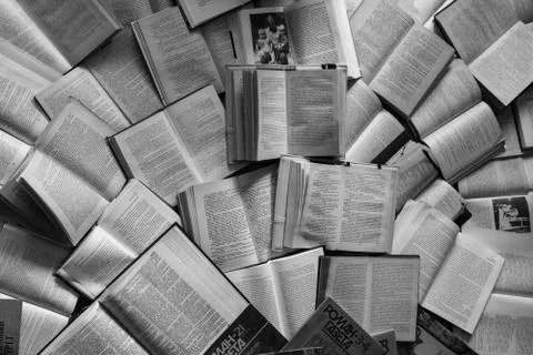 Many russian books Stock Photos