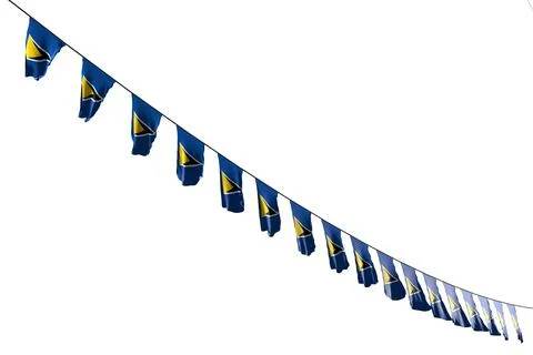 Many Saint Lucia flags hangs diagonal on string isolated Stock Illustration
