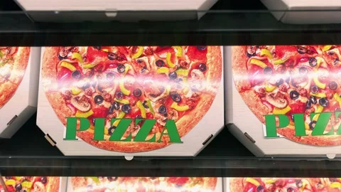 Many same pizza boxes top view close-up. 스톡 동영상 164195809