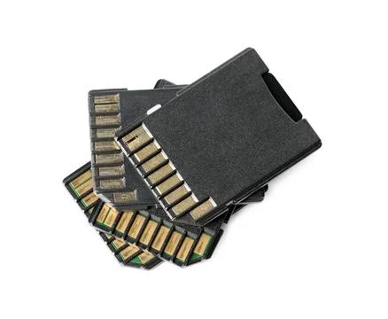 Many SD memory cards isolated on white, top view Stock Photos