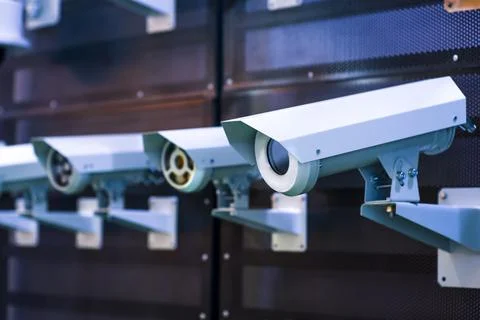Many Security CCTV camera or surveillance system in office building Stock Photos