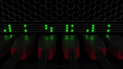 Many server connectors and flashing green LED lamps. Telecommunication, cloud Stock Illustration