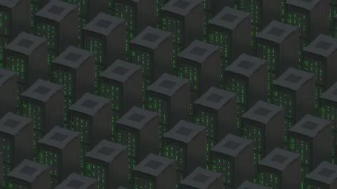 Many server racks. 3D rendering Stock Illustration