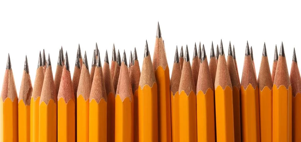 Many sharp graphite pencils isolated on white Stock Photos