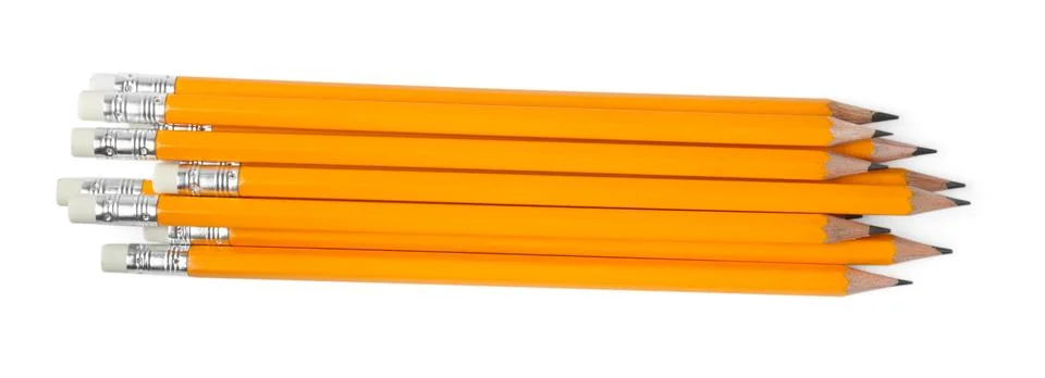 Many sharp graphite pencils isolated on white, top view Stock Photos