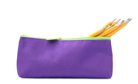 Many sharp pencils in pencil case on white background 库存照片
