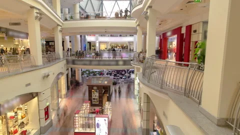 Many shops in multi-level department store or shoping mall timelapse hyperlapse. Stock Footage 190981726