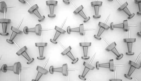 Many silver push pins concept rendered Stock Illustration