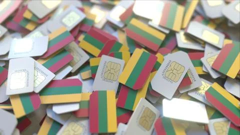 Many SIM cards with flag of Lithuania. Lithuanian mobile telecommunications 스톡 일러스트