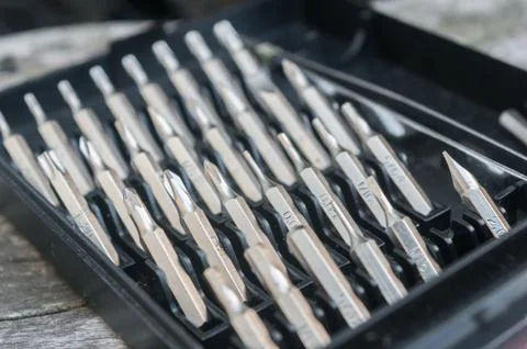 Many sizes and types for changeable screwdrivers Stock Photos