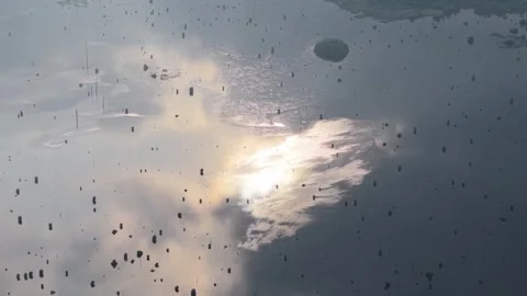 Many skydivers plummet through clouds, sunlight illuminates their parachutes Stock Footage 337541100