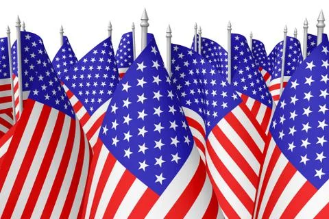 Many small american flags isolated on white closeup Stock Illustration