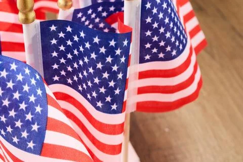 Many small american flags representing national pride 스톡 사진