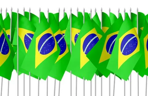 Many small brazilian flags in row isolated seamless Stock Illustration
