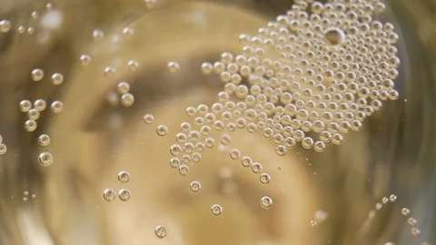 Many small champagne bubbles in a glass of champagne Stock Footage 99506316