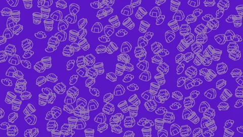 Many small coffee cup outlines on purple background Stock Footage 327766916