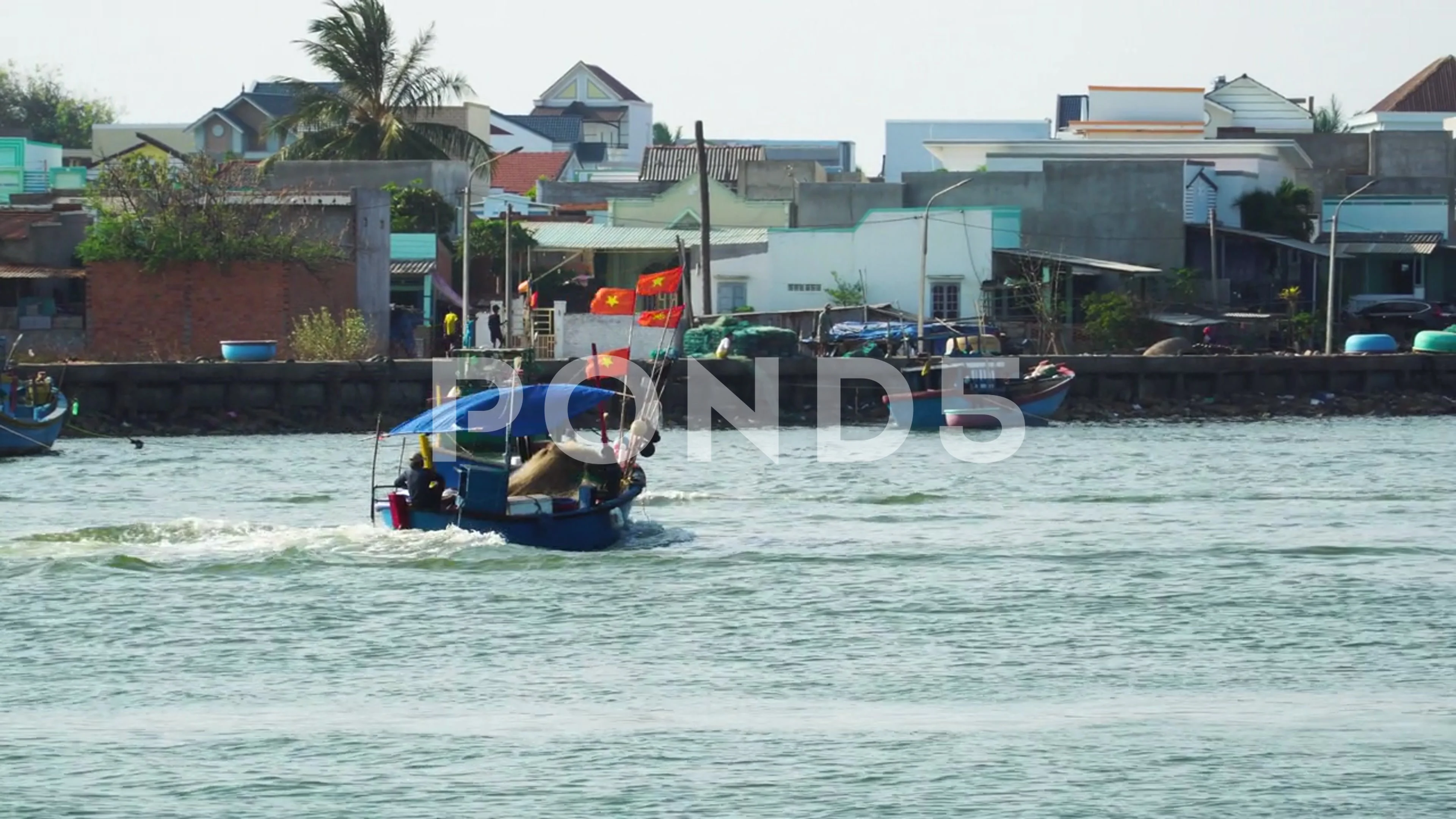 Many small fishing vessels sailing in lo, Stock Video