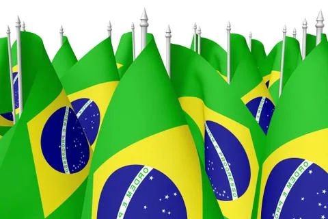 Many small flags of Brazil with flagpole Stock Illustration
