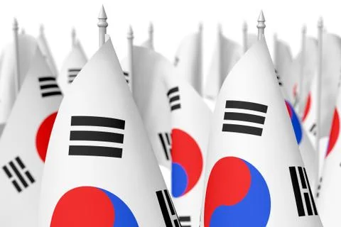 Many small korean flags with selective focus Illustrazione stock