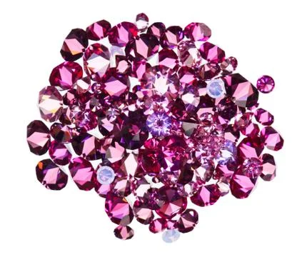 Many small ruby diamond (jewel) stones heap isolated on white 스톡 사진