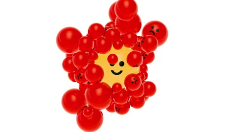 Many small sad emotion balls attraction to big smile yellow emoji ball. Stock Footage 278786983