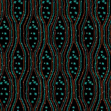 Many small turquoise forget-me-flower and wavy vertical brown and blue lines Illustrazione stock