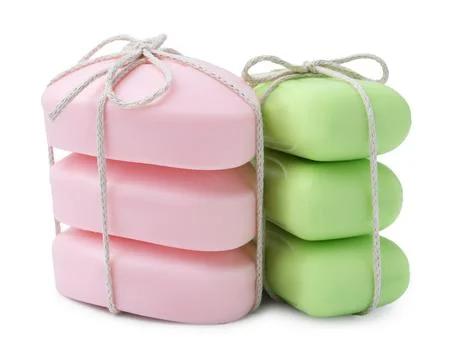 Many soap bars isolated on white. Personal hygiene 写真素材