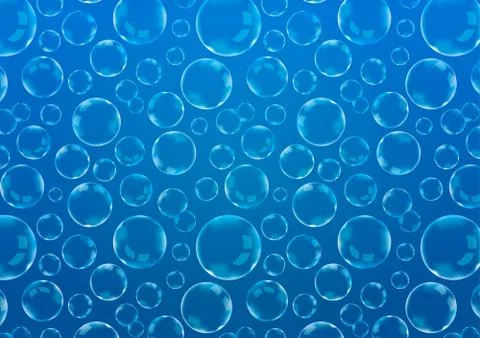 Many soap bubbles on blue, abstract background A4 size Stock Illustration