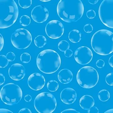 Many of soap bubbles on blue, seamless pattern Stock Illustration