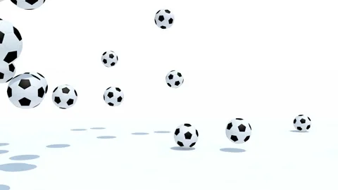 Many soccer balls fall on white background, 3d animation Stock Footage 131511560