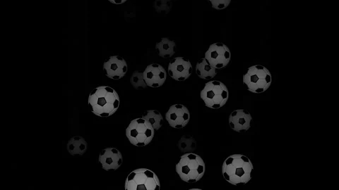 Many soccer balls falling down on black background. Football.	 Stock Footage 168877471
