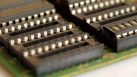 Many sockets for installing additional microprocessors and modules close-up Video stock 283779999