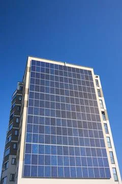 Many solar panels texture with copyspace. Building with lots of solar panels. Stock Photos