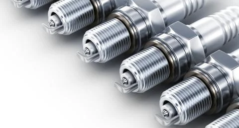 Many sparking plug car on white background. 3d illustration Stock Illustration