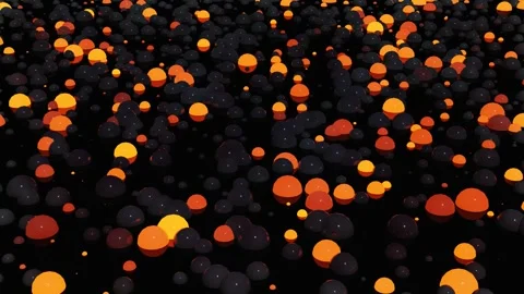 Many spheres of different sizes flash red-orange. 3D render. looping animation Stock Footage 257517429