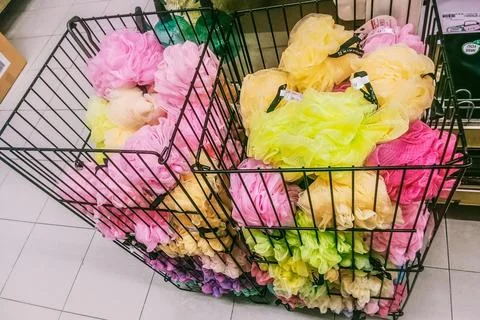 Many sponges to use when bathing Stock Photos
