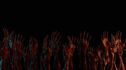 Many spooky hands swing on black background. Creepy 3D 4K animation Stock Footage 219331282