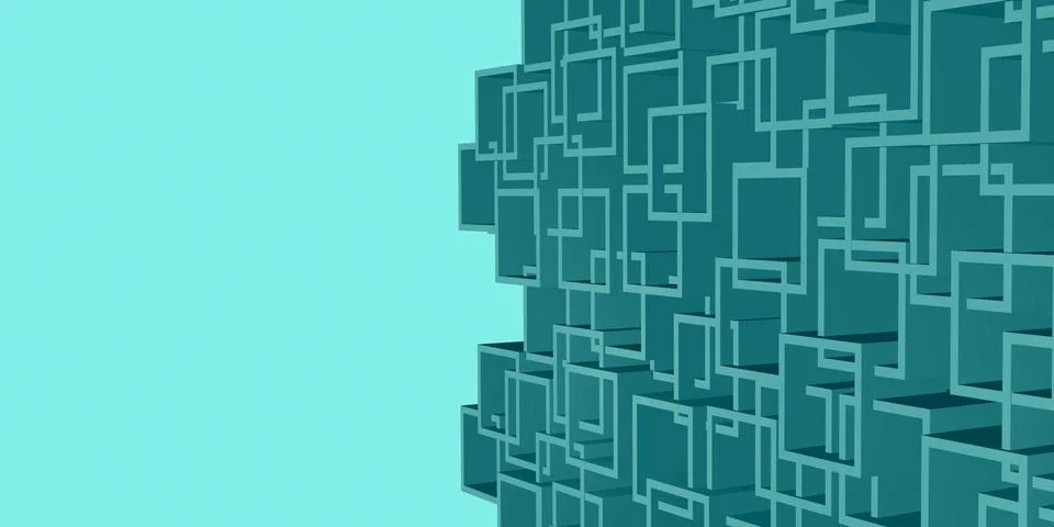 Many square frames Placed complex on a green background 3d illustration abstr Stock Illustration