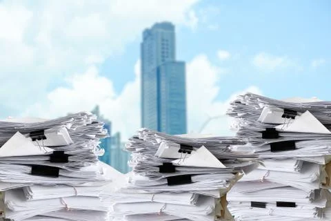 Many stack of paper documents Stock Photos