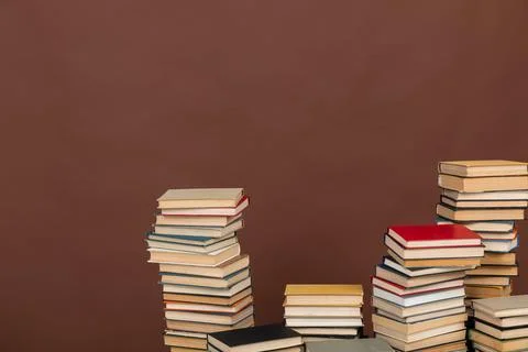 Many stacks of educational books to study in the university library on a 스톡 사진