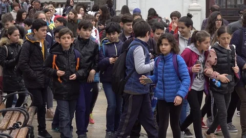 Many students came on an excursion to the ancient Turkish palace. Stock Footage 87913469