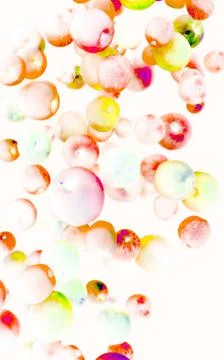Many stylized apples hang chaotically on a white background. 3D Stock Illustration