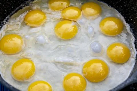 Many Sunny-Side Up Fried Eggs Closer UP Stock Photos